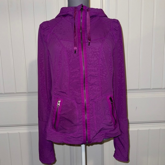 2/$35 Zella Purple Zip Hooded Jacket Zip Pockets Size L Athletic Windbreaker - Picture 1 of 8